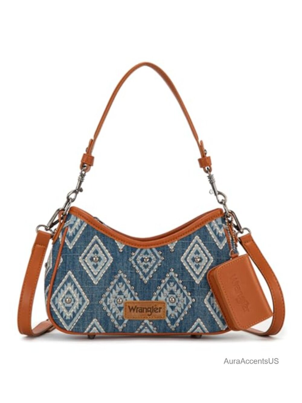 Wrangler Denim Canvas Hobo Purse Detachable Pouch Shoulder Crossbody Aztec